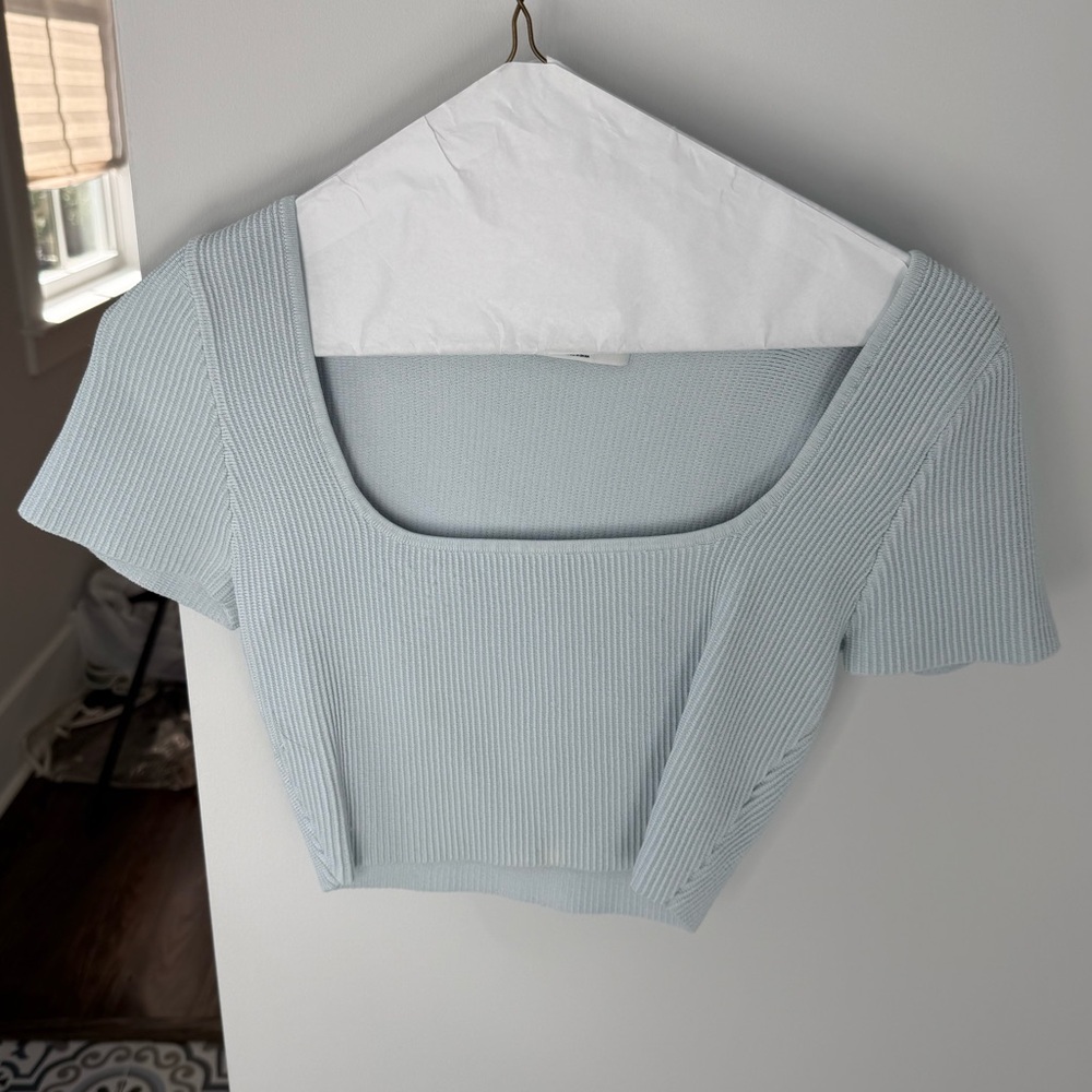 Aritzia Light Blue Ribbed Crop Top